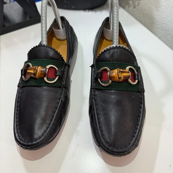 Gucci Shoes - Gucci Black Moccasins women size 5 with Red and Green Accents